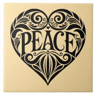 BLACK AND WHITE PEACE HEART CERAMIC TILE
