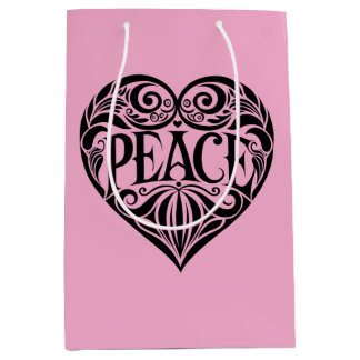 BLACK AND WHITE PEACE HEART MEDIUM GIFT BAG