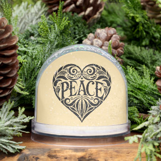 BLACK AND WHITE PEACE HEART SNOWGLOBE