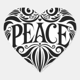 BLACK AND WHITE PEACE HEART STICKER