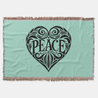 BLACK AND WHITE PEACE HEART THROW BLANKET