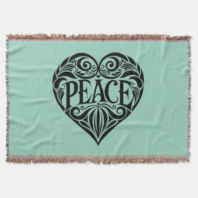 BLACK AND WHITE PEACE HEART THROW BLANKET (Front)