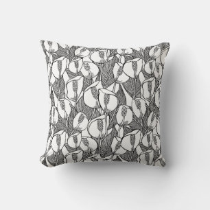 Black And White Peace Lily Pattern Cushion