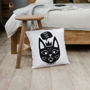 Black and White Peace Love Joy Cat-Themed Cushion