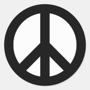 Black and White Peace Symbol Classic Round Sticker