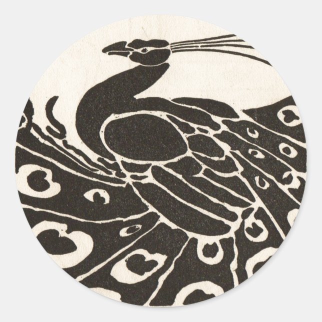 BLACK AND WHITE PEACOCK CLASSIC ROUND STICKER (Front)
