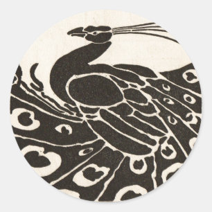 BLACK AND WHITE PEACOCK CLASSIC ROUND STICKER
