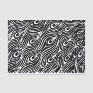 Black and White Peacock Feather Pattern Tissue Paper