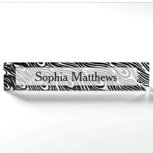 Black and White Peacock Feathers Nameplate