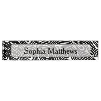 Black and White Peacock Feathers Nameplate