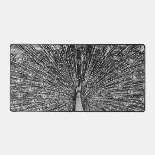 Black and White Peacock Photography Desk Mat