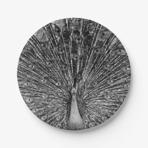 Black and White Peacock Photography Paper Plate