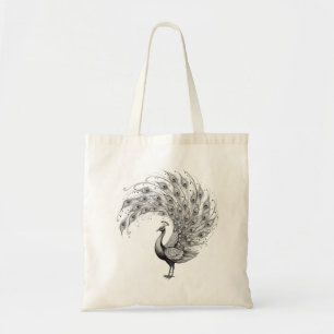 Black and White Peacock Tote Bag