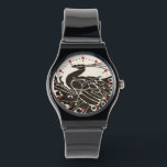 BLACK AND WHITE PEACOCK WATCH<br><div class="desc">Elegant Art Nouveau peacock in black and white</div>