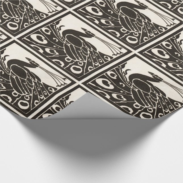 BLACK AND WHITE PEACOCK WRAPPING PAPER (Corner)