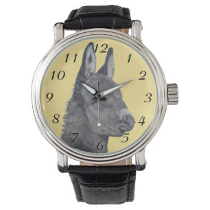 black and white pencil drawing of cute donkey watch