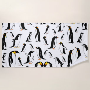 Black and white penguin Pattern Beach Towel