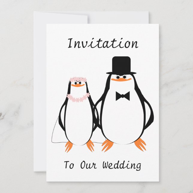 Black And White Penguins Wedding Invitation (Front)