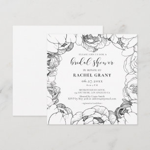 Black and white peonies Bridal shower invitation