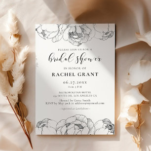 Black and white peonies Bridal shower invitation