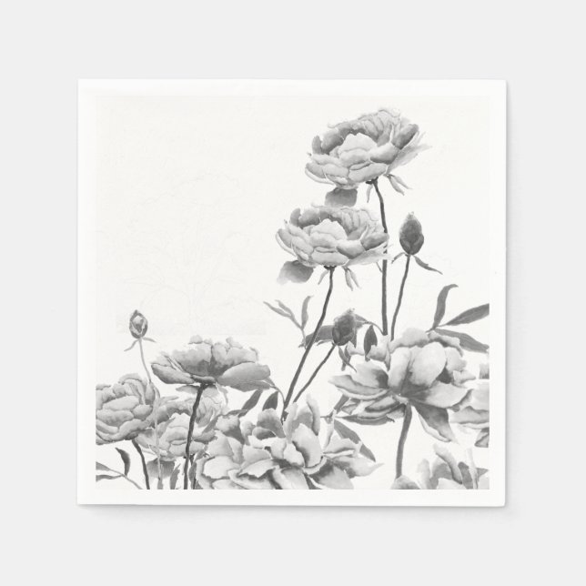 black and white peonies napkin (Front)