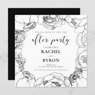 Black and white peonies wedding after party invitation