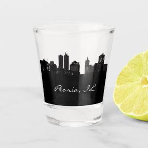 Black and White Peoria Illinois Skyline Shot Glass