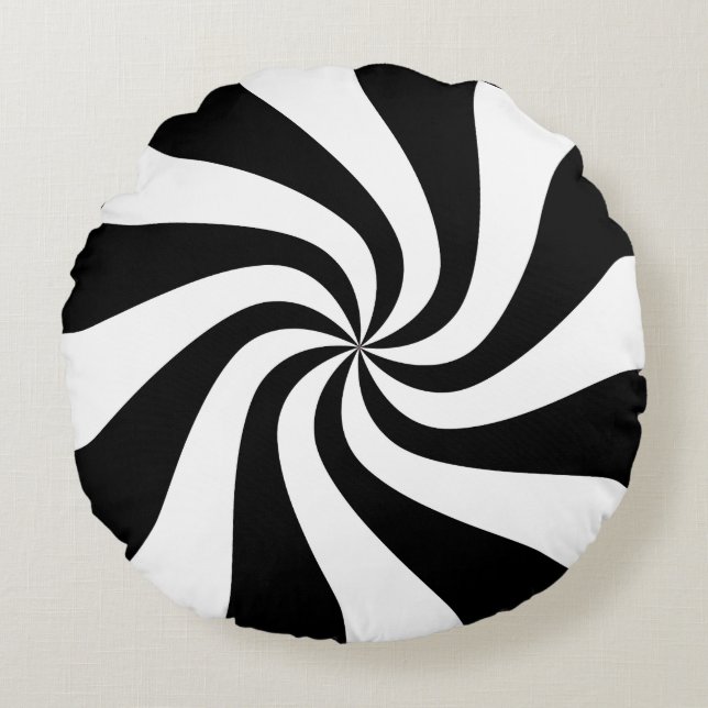 Black and White Peppermint Candy Round Pillow (Front)