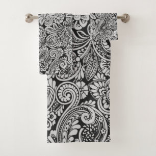Black and White Persian Paisley Bath Towel Set