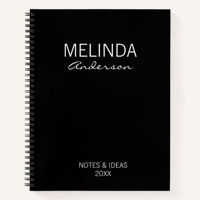 Black and white Personalise Elegant Gift Notebook (Front)