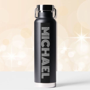 Black and White Personalise Name Vacuum Sealed Water Bottle