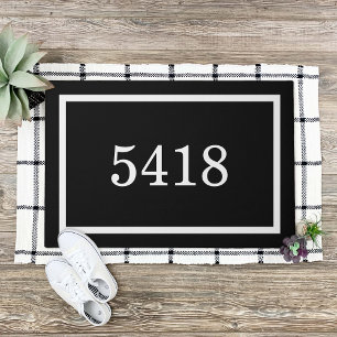 Black and White Personalised Address Number Doormat