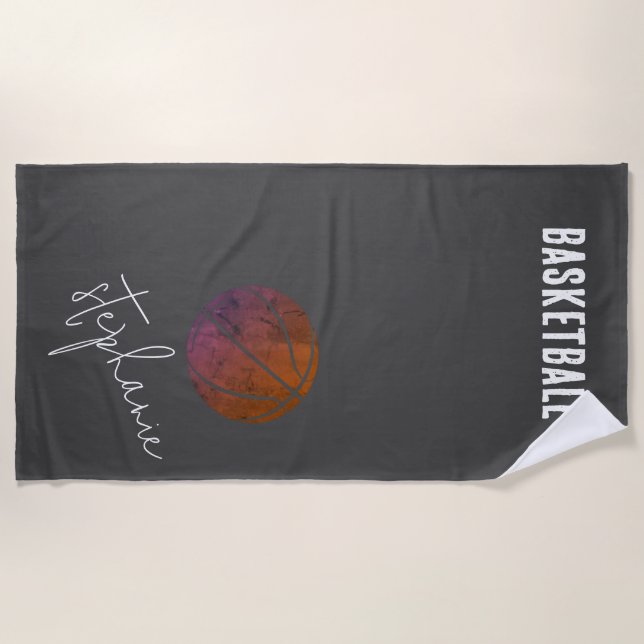 Black and White Personalised Basketball  Beach Towel (Front)