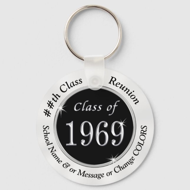 Black and White Personalised Class of 1969 Gifts Key Ring (Front)
