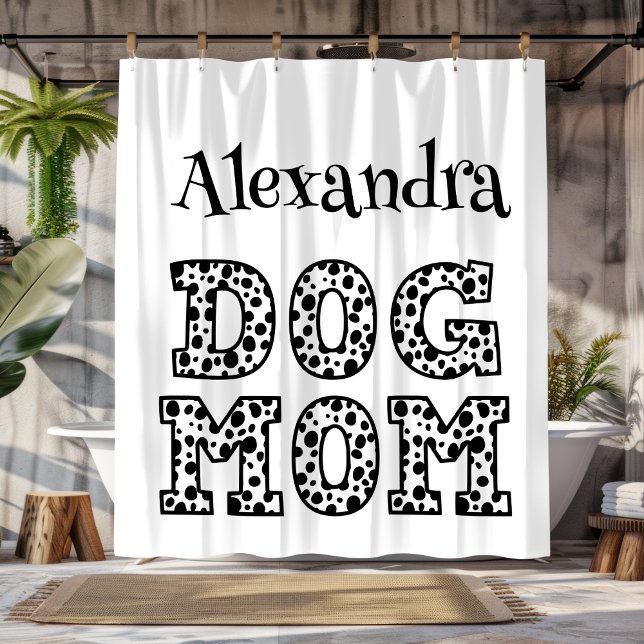 Black and White Personalised Dog Mum Shower Curtain (Black and White Personalized Dog Mom Shower Curtain)