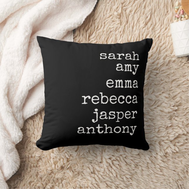 Black and White Personalised Family Names Monogram Cushion (Blanket)