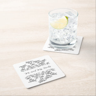 Black and White Personalised Floral Paper Coaster