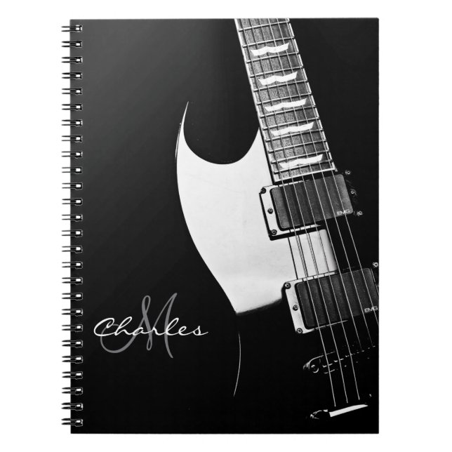 Black and White Personalised Guitar Music Notebook (Front)