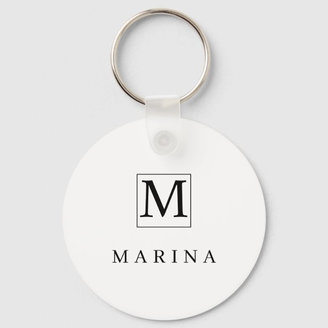  Black and white personalised initial name Key Ring (Front)