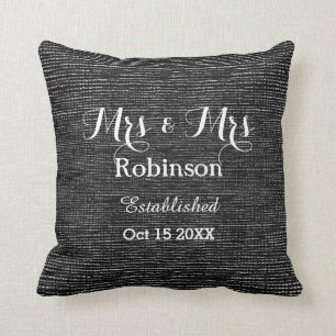Black And White Personalised Lesbian Wedding Cushion