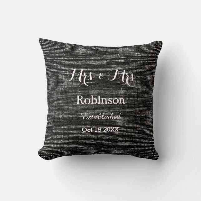 Black And White Personalised Lesbian Wedding Love Cushion (Front)