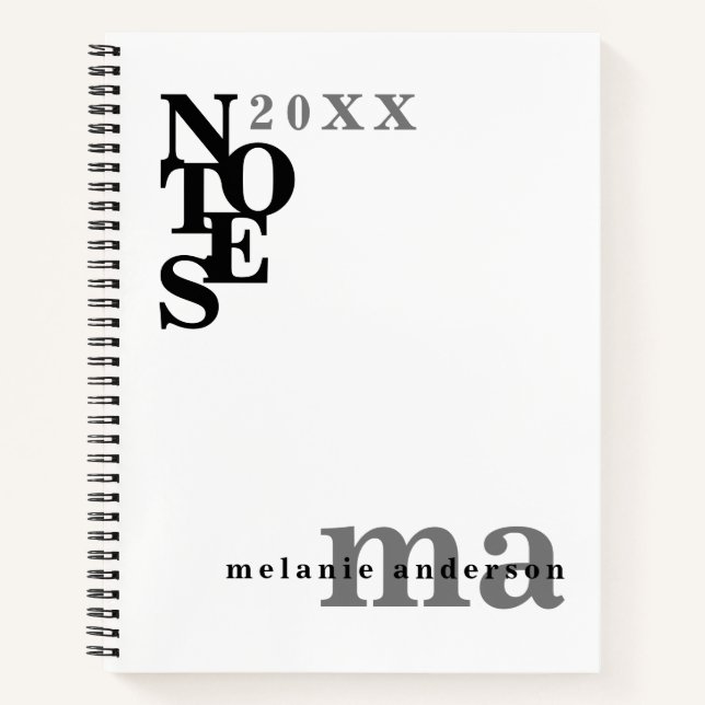 Black and White Personalised Modern Minimalist Notebook (Front)