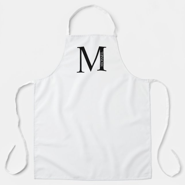 Black and White Personalised Monogram and Name Apr Apron (Front)