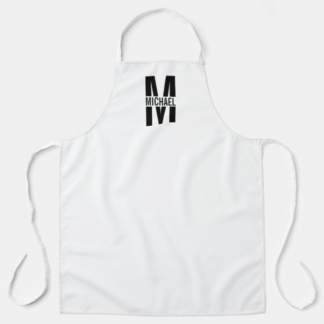 Black and White Personalised Monogram and Name Apr Apron (Front)