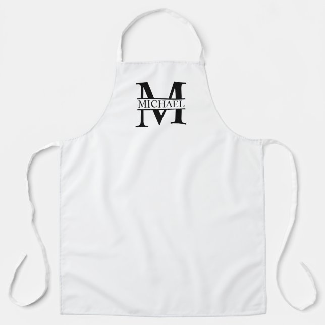 Black and White Personalised Monogram and Name Apron (Front)