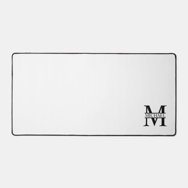 Black and White Personalised Monogram and Name Desk Mat (Front)