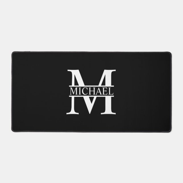 Black and White Personalised Monogram and Name Desk Mat (Front)