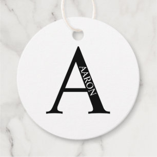Black and White Personalised Monogram and Name Fav Favour Tags