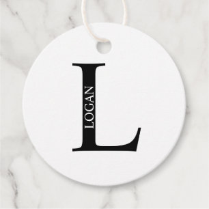 Black and White Personalised Monogram and Name Fav Favour Tags