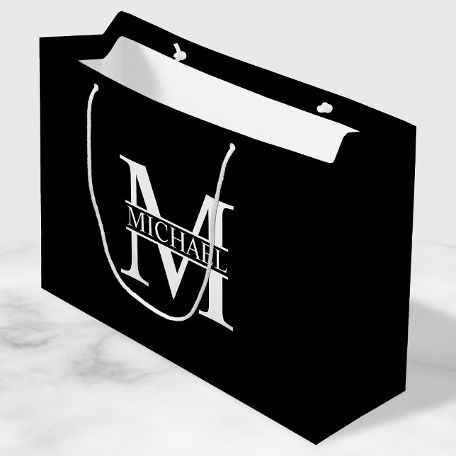 Black and White Personalised Monogram and Name Large Gift Bag (Creator Uploaded)
